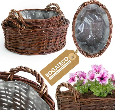 Produktbild von Blumentopf aus Korbgeflecht | Handgefertigter Blumentopf-Übertopf aus Weide Oval Weidenkorb Oval 3 Set