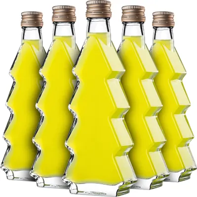 Immagine prodotto di Bottiglie di vetro KADAX a forma di albero di Natale, 200ml, 10 pezzi, bottiglie di Natale con tappo a vite, bottiglie di liquore per Natale, bottiglie di liquore vuote da riempire (oro)