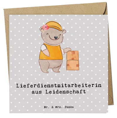 Produktbild von Mr. & Mrs. Panda Klappkarte Lieferdienstmitarbeiterin Leidenschaft - Grau Pastell - Geschenk, doppelkarte, Witzig, Spruch, faltkarte, Glückwunschkarte, Grußkarte, Lustig
