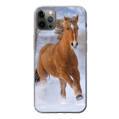 Produktbild von MuchoWow® Handyhülle Schutzhülle Hülle für iPhone 13 Pro Max Pferd - Schnee - Braun Silikon Softcase Handy Hülle - Mobiltelefon