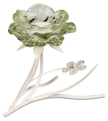 Produktbild von Tischlicht Teelichthalter mit Blüte, Metall und Glas, Grün, 15 cm