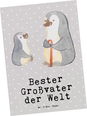 Produktbild von Mr. & Mrs. Panda Grußkarte Pinguin Bester Großvater der Welt - Grau Pastell - Geschenk, Enkel, Ansichtskarten, Geburtstag, Großeltern, bildkarte, Opa, Postkarte