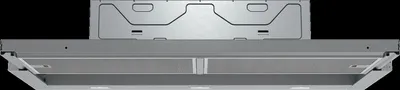 A close-up, top-down view of the underside of a range hood.