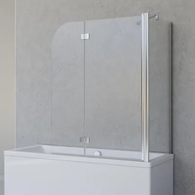 Produktbild von Schulte Duschabtrennung für Badewanne Angle, 2-teilig mit Seitenwand, Profilfarbe Chromoptik, 5 mm Sicherheitglas (ESG) Klar hell, Faltwand: 112 x 142 cm, Seitenwand geeignet für eine Wannebreite von 69 - 71 cm