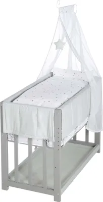 Produktbild von roba Stubenbett 3 in 1, Beistellbett ‚Sternenzauber grau‘, Babybett, Kinderbank, taupe