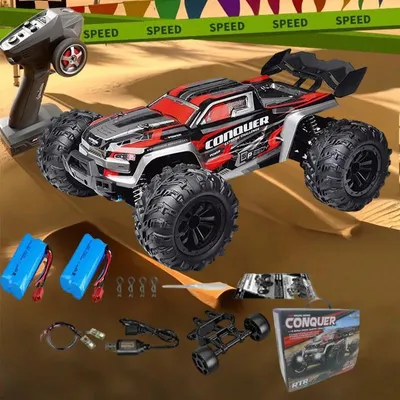 Obrázek produktu pro Dálkově ovládané auto - model 16102 - měřítko 1:16 - pohon 4x4 - rychlost 75 km/h - LED osvětlení - vhodné pro jízdu v terénu - barva: červená