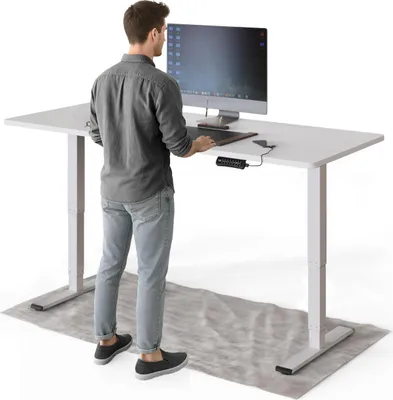 Produktbild von DESKSPACE PRO Plus Elektrisch höhenverstellbarer Schreibtisch, 180x80 cm Stehpult mit Memory-Funktion, Weiße Tischplatte, Weißes Gestell