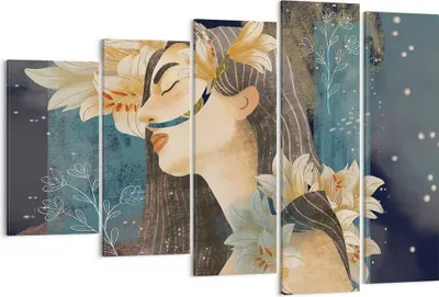 Produktbild von Bild auf Leinwand - Leinwandbild - 5 Teile - Surreal Frau Blumen - 150x100cm - Wand Bild - Wanddeko - Wandbilder - Leinwanddruck - Bilder - Wanddekoration - Leinwand bilder - Wandbild - EG150x100-4743