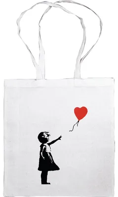 Zdjęcie produktu dla Torba na ramię Banksy "Dziewczynka z balonem": torba materiałowa, jutowy worek z motywem street art. Wykonana w 100% z bawełny, z długimi uchwytami