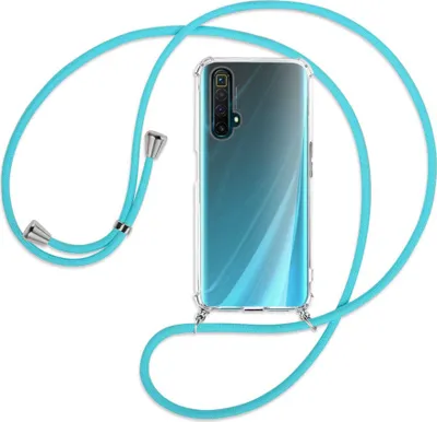 Produktbild von Handykette Backcover-Schutzhülle mit Band (Metall silberfarben) für Realme X50 / X50m 5G  - türkis