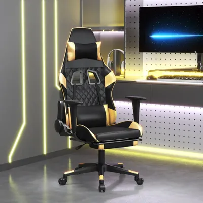 Produktbild von Möbel Gaming-Stuhl mit Fußstütze Schwarz und Golden Kunstleder - Bürostühle 3143766