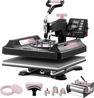 Immagine prodotto di SucceBuy pressa termica 8 in 1, macchina per il trasferimento di calore da 15 x 15 pollici con pressa tumbler da 30 oz, rivestimento in teflon, controllo digitale, girevole a 360°, per cappelli, magliette, piatti, tazze, nero