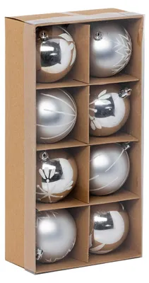 Produktbild von Christbaumkugeln "Colorama de Noël" 8er-Set aus Kunststoff D 8 cm silber weiß