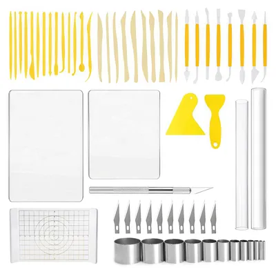 Produktbild von Keramik Töpferwerkzeug Set - 62-teilig mit 7 Rundschneider-Größen - Für Modellbau, Skulpturen und Gravur - Mehrfarbig