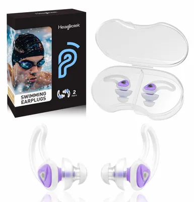 Obrázek produktu pro Špunty do uší do bazénu, 2 kusy, silikonové, vodotěsné, fialové, pro dospělé, vhodné pro sprchování, plavání a koupání