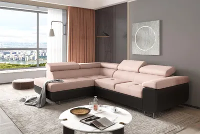 Produktbild von Couchgarnitur JADE Schwarz-Beige mit Schlaffunktion Ottomane Links