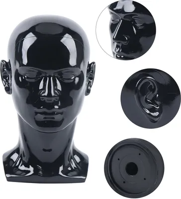 Produktbild von Männliche Schaufensterpuppe Kopfhalter Ständer Display Kopf Modell Perücke Hut Brille(glänzend schwarz)