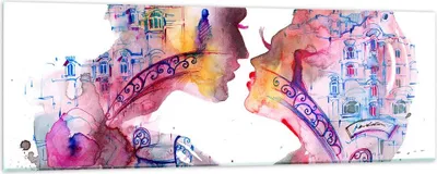 Produktbild von Bilder auf glas - Paar Liebe Frau urban - 90x30cm - Glasbilder - Wandbilder - Kunstdruck - zum Aufhängen bereit - Wanddekoration aus Glas - Glas Bilder - Wandbild auf Glas - Einteilig - GAB90x30-3132