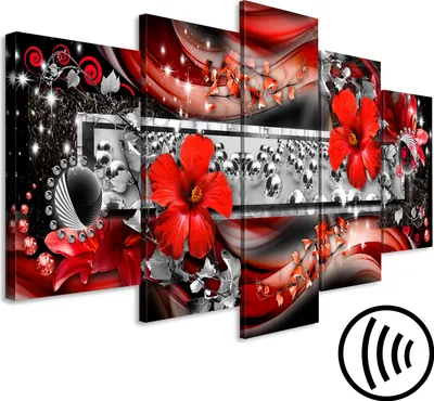 Produktbild von Akustikbild Abstrakt 200x100 cm Bilder Akustikschaum Hochleistungsschallabsorber Schallschutz Leinwand 5 tlg Wandbild Raumakustik Schalldämmung Blumen b-A-0633-b-m