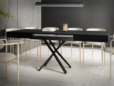 Produktbild von Couchtisch Höhenverstellbar und Ausziehbar Cavetta X - Wohnzimmertisch Esstisch Multifunktionstisch 120-200/80/27-76 cm Schwarz