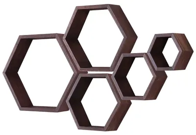 Obrázek produktu pro Sada pěti hexagonálních dřevěných nástěnných polic