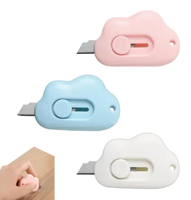 Immagine prodotto di Set di 3 coltellini multiuso, ideali per aprire pacchi, retrattili, disponibili nei colori blu, bianco e rosa