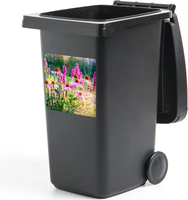 Produktbild von MuchoWow® Mülltonnenaufkleber Ziergras mit rosa Blüten 40x40 cm - Abfall-Aufkleber - Container - für Abfallcontainer