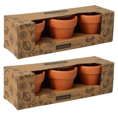 Produktbild von 6x Citronella Kerzen im Terrakotta Topf 7 x 7 cm Brenndauer je 6 Stunden Mückenschutz Duftkerze Insektenschutz