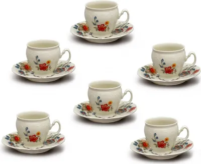 Produktbild von Thun 1794 Bernadotte, Teetassen und Untertassen, 240 ml, Elfenbein, Blumen, Thun, 6 Stück