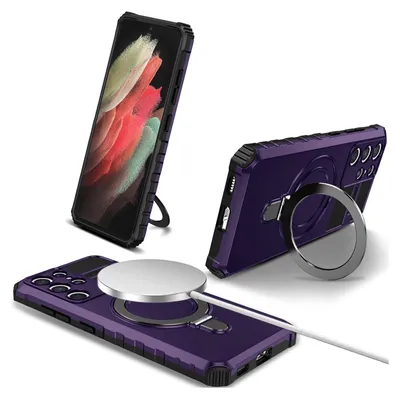 Immagine prodotto di Custodia per Samsung Galaxy S21 Ultra 5G magnetica con MagSafe, supporto per anello, supporto, custodia protettiva a doppio strato Viola