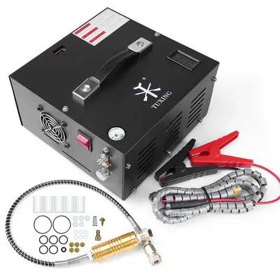 Zdjęcie produktu dla Kompresor PCP TXES061 - Kompresor wysokociśnieniowy 300 bar (4500 psi) - Zintegrowany zasilacz 12V/220V - Przenośny - Do butli do nurkowania i karabinów PCP