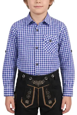 Produktbild von Kinder Trachtenhemd für Trachtenlederhosen Trachtenmode kariert , Farbe:Dunkelblau, Größe:176