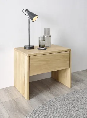 Produktbild von HILLA Nachttisch Massivholz Eiche - Hochwertiger Nachtschrank mit Schublade - 50 x 41 x 35 cm (B/H/T)