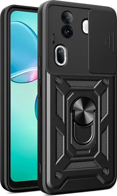 Obrázek produktu pro Pouzdro pro Oppo Reno11 Pro, TPU Nárazník Silikonové Pouzdro s Kroužkem Stojánek, Ochrana Kamery Černý