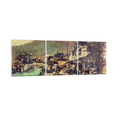Produktbild von Bilder auf glas - Brücke Straße Fluss - 90x30cm - Glasbilder - Wandbilder - Kunstdruck - zum Aufhängen bereit - Wanddekoration aus Glas - Glas Bilder - Wandbild auf Glas - 3 Teile - GCA90x30-3515