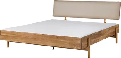 Produktbild von MASSIVMOEBEL24.DE Bett Eiche 200x200x94 natur geölt, Kopfteil beige KIEL #104
