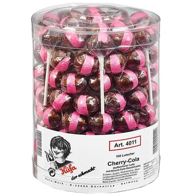 Zdjęcie produktu dla Küfa Cherry Cola lizak o smaku wiśniowej coli 100 sztuk 1800g