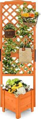 Produktbild von GOPLUS 180cm Blumenkasten mit Rankgitter, Hochbeet mit Spalier, Pflanzkasten mit Rankhilfe, Gartenspalier für Kletterpflanzen Blumen