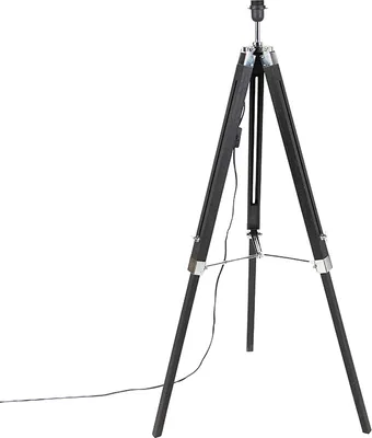 Produktbild von QAZQA - Industrie I Vintage I Ländliche Stehleuchte I Stehlampe I Standleuchte I Lampe I Leuchte schwarz ohne Schirm - Tripod I Dreifuß Lampe I Dreifuss I Wohnzimmer I Schlafzimmer - Holz Länglich - L