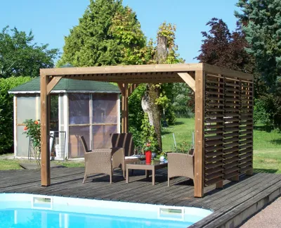 Image de Pergola en bois massif traité - ventelles mobiles - dimensions 341 x 313 cm - visserie inox