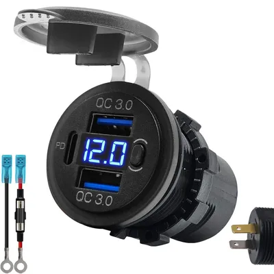 Produktbild von ProRide USB/USB-C-Schnelllader 3 Ports QC3.0 18W Voltmeter Schalter 12V