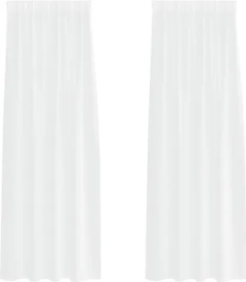 Two white curtains hanging side-by-side against a white background.