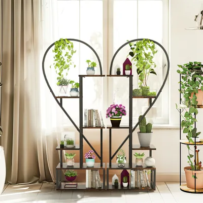 Produktbild von WISFOR Blumenständer, 2 Stück Pflanzenregal mit 6 Ebenen/4 Haken, 136.5cm Hoch Pflanzenständer Blumenregal für Indoor Balkon Blumentreppe Wohnzimmer