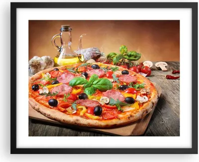 Produktbild von Gerahmtes Poster - Schwarzer Rahmen - Pizza Käse Tomaten - 50x40 cm - Wand Bild - Wanddeko - Wandbilder - Kunstposter - Wandposter - Bilderrahmen - Bilder - Kunstdruck - Wandbild - P2BAA50x40-4024