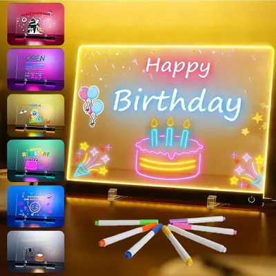 Produktbild von LED Notiztafel mit Farben, 30x20CM Acryl Notiztafel LED mit 7 Farben Stift,Leuchtende LEDs Zeichenbrett für Kinder, Nachrichtentafel mit LEDs,Acryl Transparente Maltafel für Zuhause Büro Schule