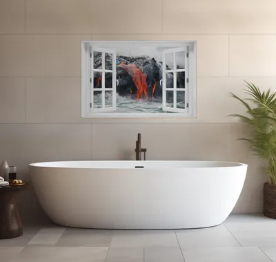 Produktbild von Wallario wasserfestes Poster selbstklebend 91,50 x 61 cm, Lavastrom ins Meer, Badezimmerposter Spritzschutz mit Hochglanzoberfläche in Glasoptik