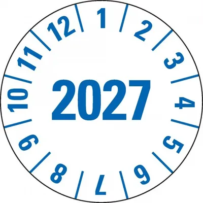 Produktbild von Dreifke® Prüfplakette 2027, weiß, Folie,m.Spezialkl.,Oberflächenschutz, Ø 25m...