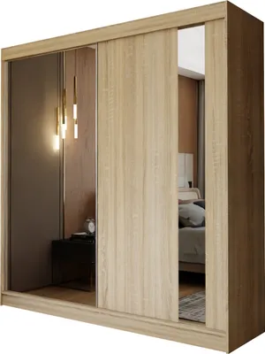 Produktbild von Masseno Schiebetürenschrank GRAZIA 200 cm Kleiderschrank Schlafzimmer Schrank 2-türig mit Spiegel Sonoma Eiche