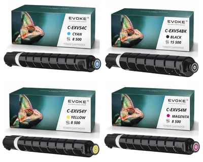 Obrázok produktu pre Kompatibilná tonera Evoke pre tlačiarne Canon C-EXV54 CEXV54, 4 ks (CMYK): čierna, azúrová, purpurová, žltá, výtlačnosť 41 000 strán, pre modely imageRUNNER ADVANCE C3025i, C3125i, C3226i