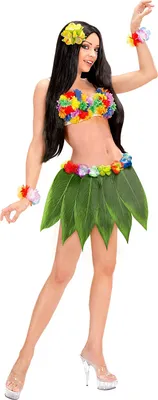 Produktbild von Widmann 86867 - Bananenblatt Rock mit Blumengürtel, Hawaiirock, Hula-Girl, Beach, Strand, Karneval, Mottoparty